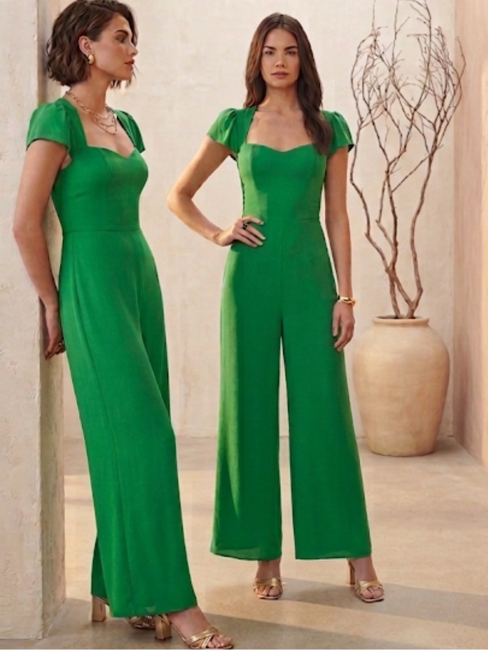Reformation Luna Jumpsuit Wide Leg Sweetheart Neckline Kelly Green Women’s 10